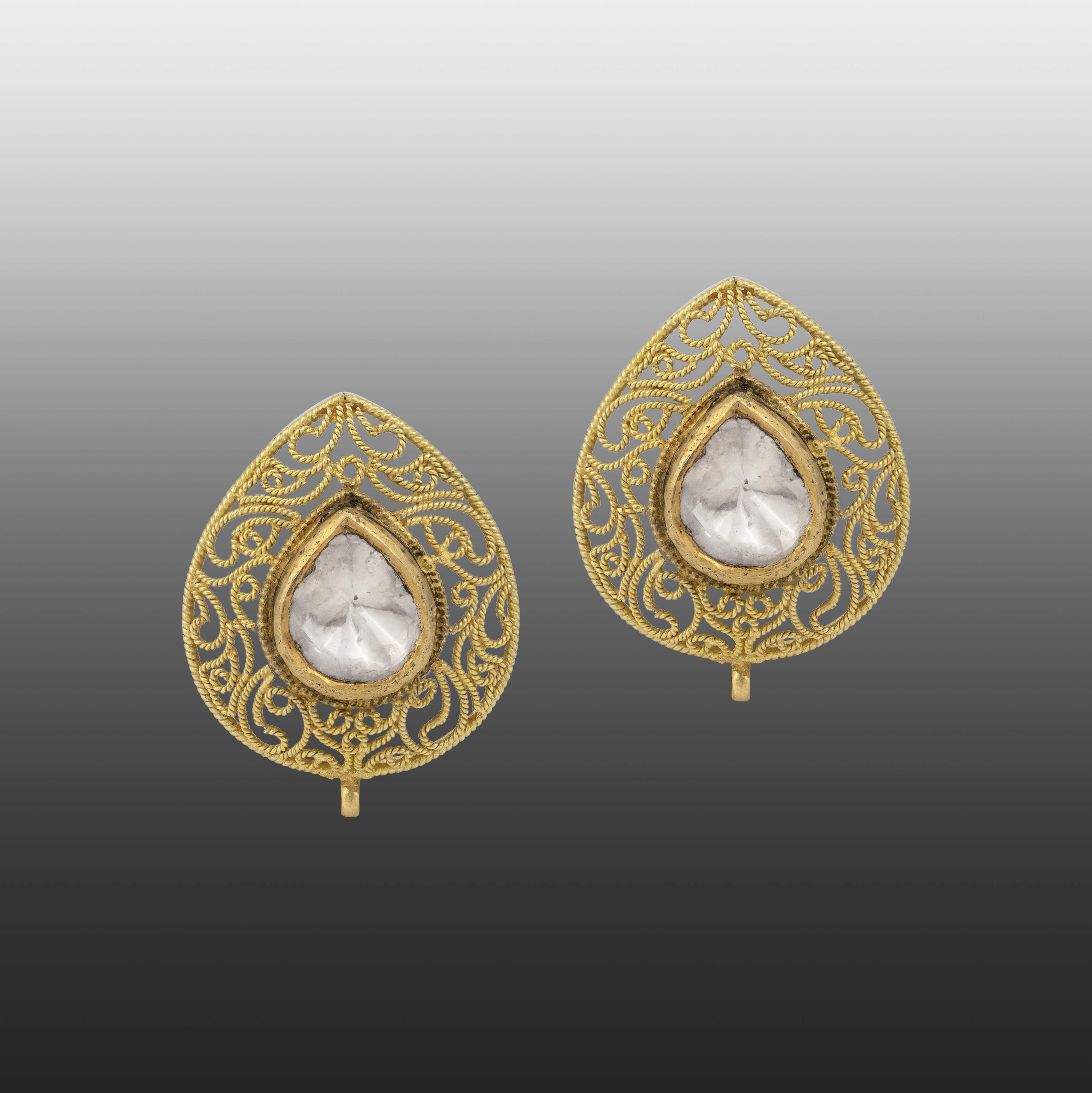 Gold Filigree Polki Stud Earrings